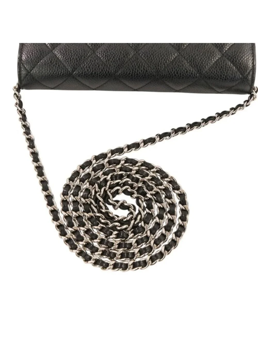 Chanel CC Logo Caviar Leather Quilted Classic Chain Wallet Black Shoulder